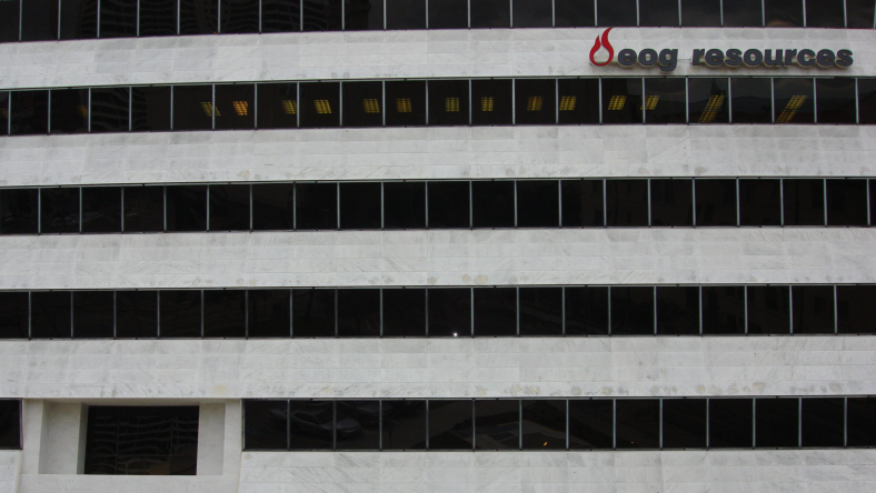Exterior view of the EOG Resources office building with company logo.