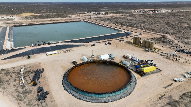 Oilfield water treatment ponds and lithium extraction infrastructure