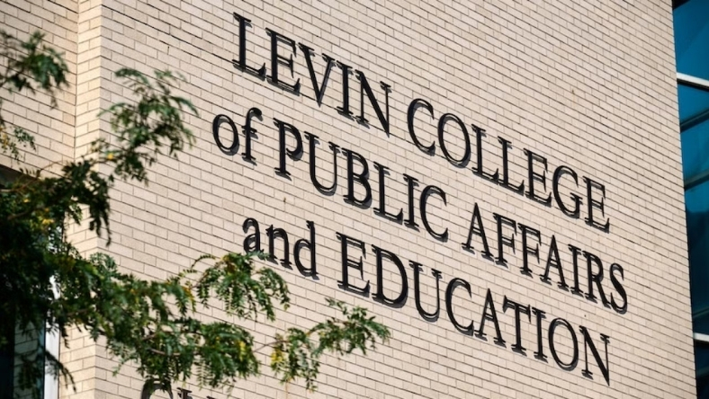 Levin College of Public Affairs building sign